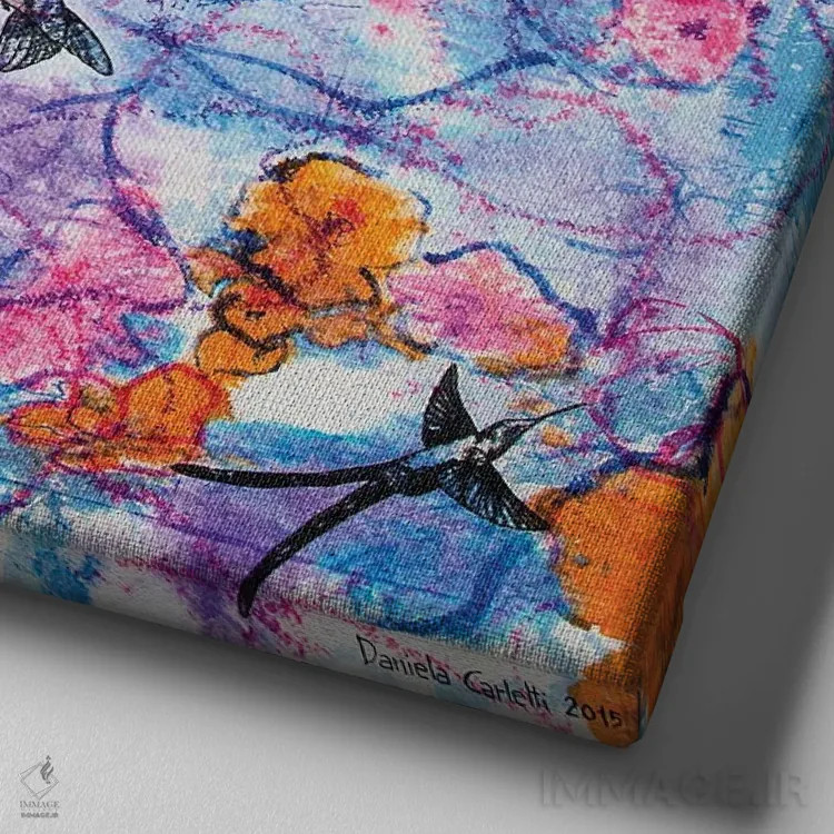 تابلو رقص مرغان مگسخوار اثر دنیلا کارلتی - نمای نزدیک بافت بوم