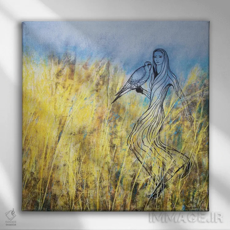 تابلو بانویی و شاهین اثر دنیلا کارلتی - نمای روبهرو روی دیوار