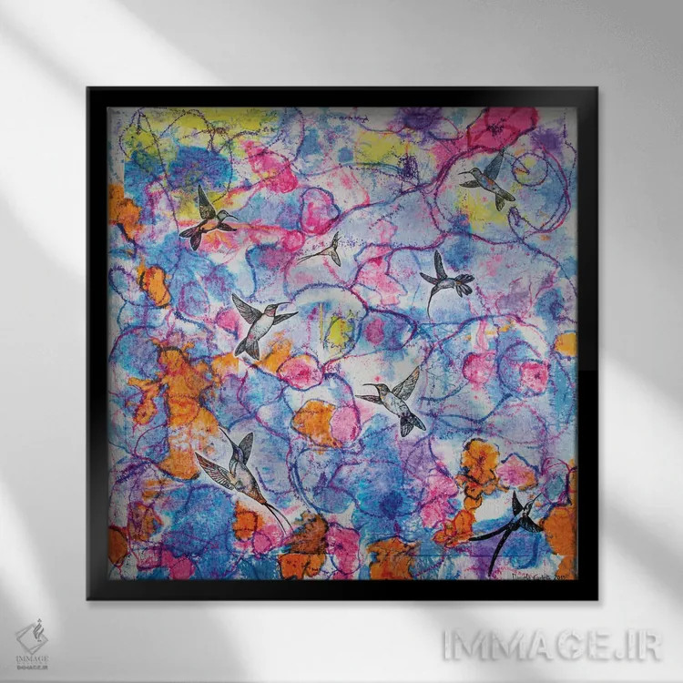 تابلو رقص مرغان مگسخوار اثر دنیلا کارلتی - نمای قابدار مشکی