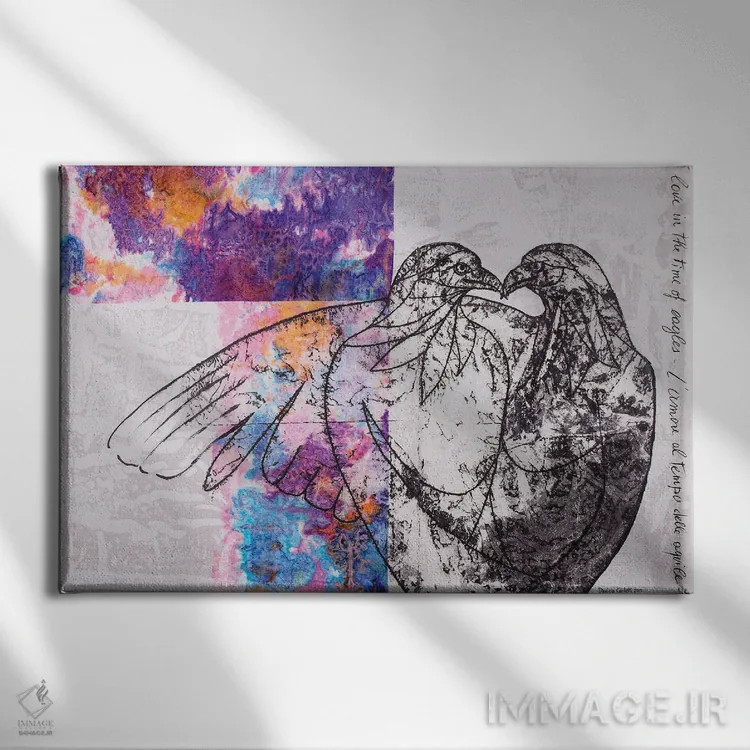 تابلو بوسه عقابها اثر دنیلا کارلتی - نمای روبهرو روی دیوار