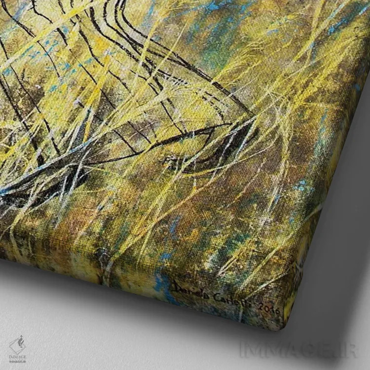 تابلو بانویی و شاهین اثر دنیلا کارلتی - نمای نزدیک بافت بوم