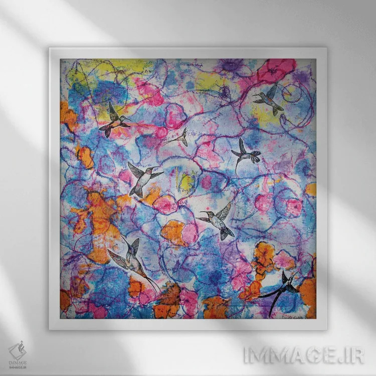 تابلو رقص مرغان مگسخوار اثر دنیلا کارلتی - نمای قابدار سفید