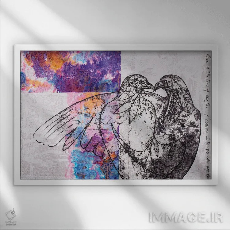 تابلو بوسه عقابها اثر دنیلا کارلتی - نمای قابدار سفید