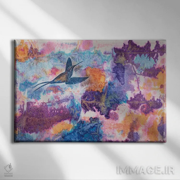 تابلو مرغ مگسخوار آبی اثر دنیلا کارلتی - نمای روبهرو روی دیوار