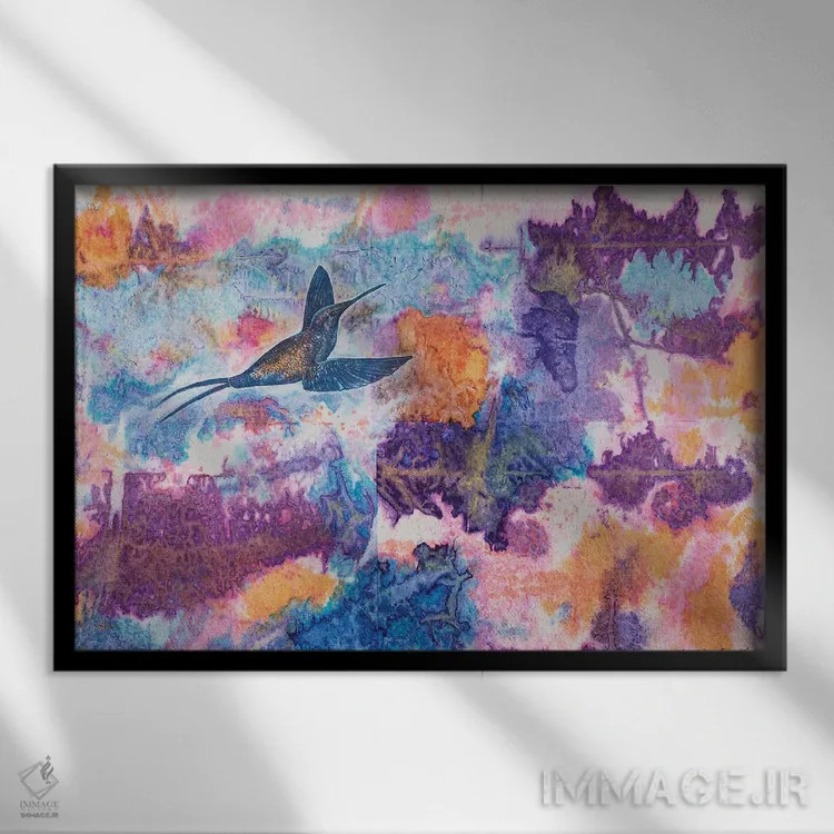 تابلو مرغ مگسخوار آبی اثر دنیلا کارلتی - نمای قابدار مشکی