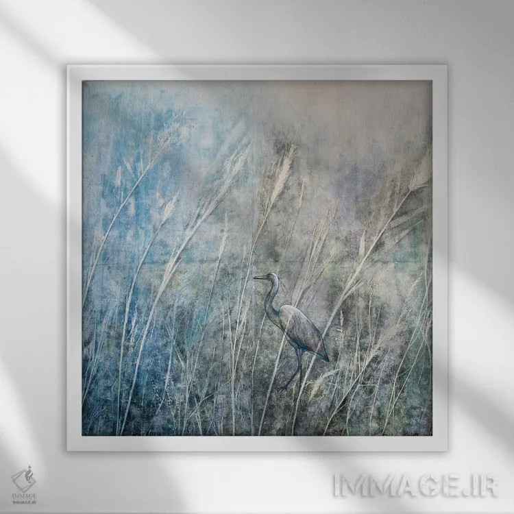 تابلو در مسیر حواصیلها III اثر دنیلا کارلتی - نمای قابدار سفید