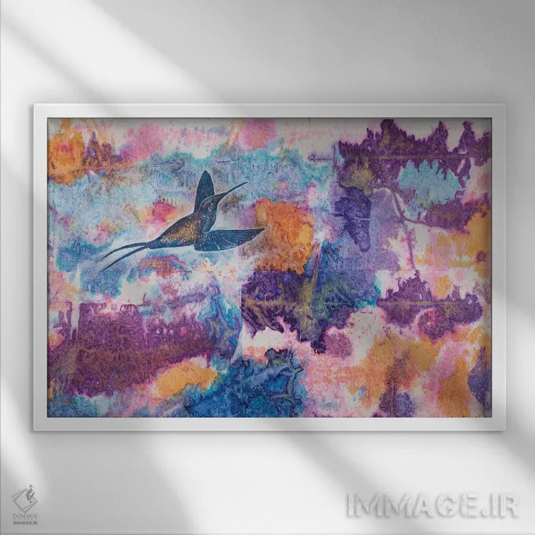 تابلو مرغ مگسخوار آبی اثر دنیلا کارلتی - نمای قابدار سفید