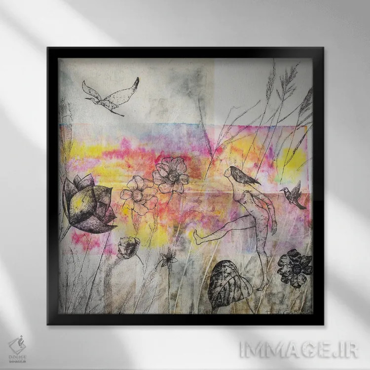 تابلو در مسیر حواصیلها اثر دنیلا کارلتی - نمای قابدار مشکی