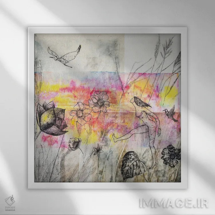 تابلو در مسیر حواصیلها اثر دنیلا کارلتی - نمای قابدار سفید