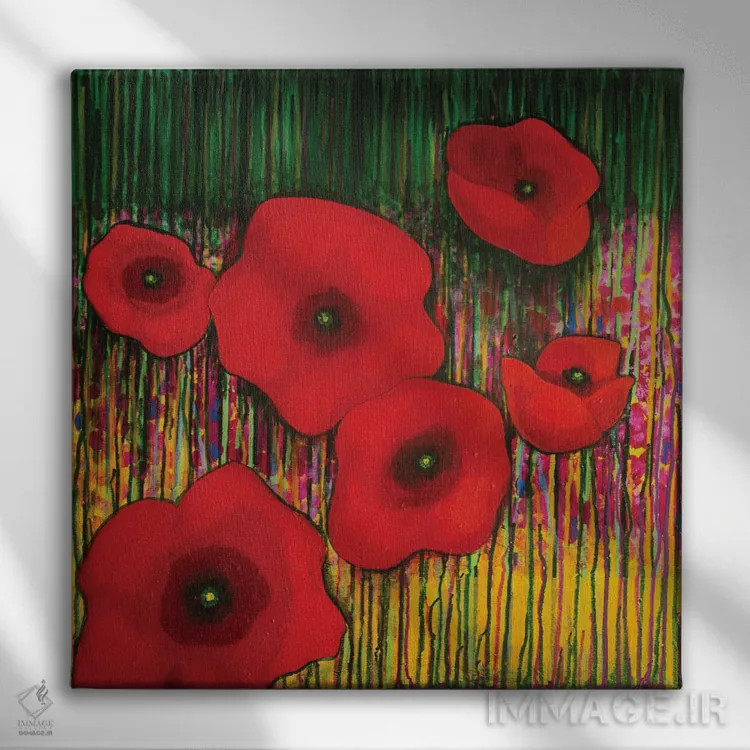 تابلو شقایقهای قرمز اثر دنیلا کارلتی - نمای روبهرو روی دیوار