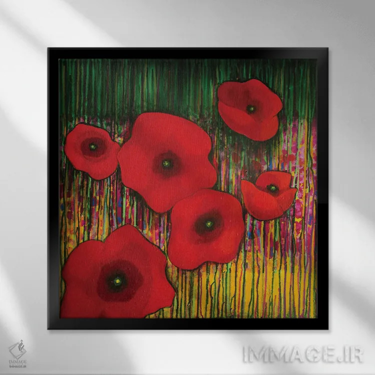تابلو شقایقهای قرمز اثر دنیلا کارلتی - نمای قابدار مشکی