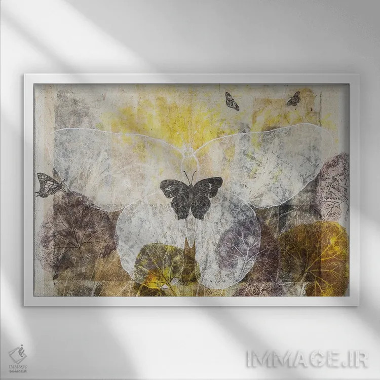 تابلو پروانهها از پاییز لذت میبرند اثر دنیلا کارلتی - نمای قابدار سفید