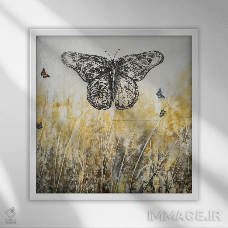 تابلو مهاجرت پروانهها II اثر دنیلا کارلتی - نمای قابدار سفید