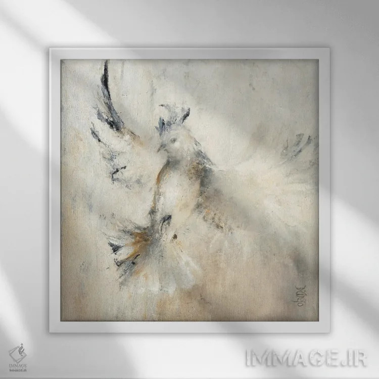 تابلو کاکاتو (پرندهٔ استرالیایی) اثر باورا دارگو - نمای قابدار سفید