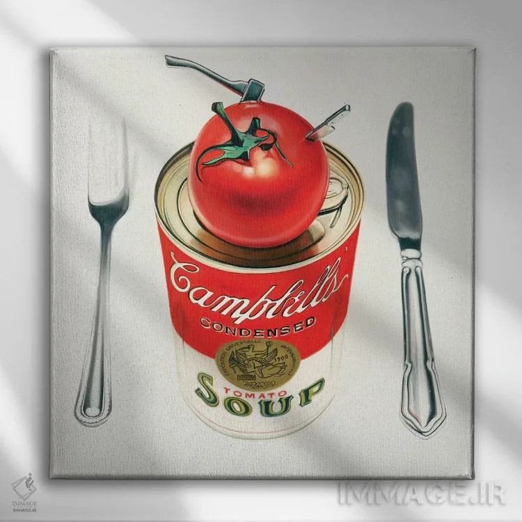 تابلو وارهول با چاقو و تبر در آشپزخانه اثر درو دارسی - نمای روبهرو روی دیوار