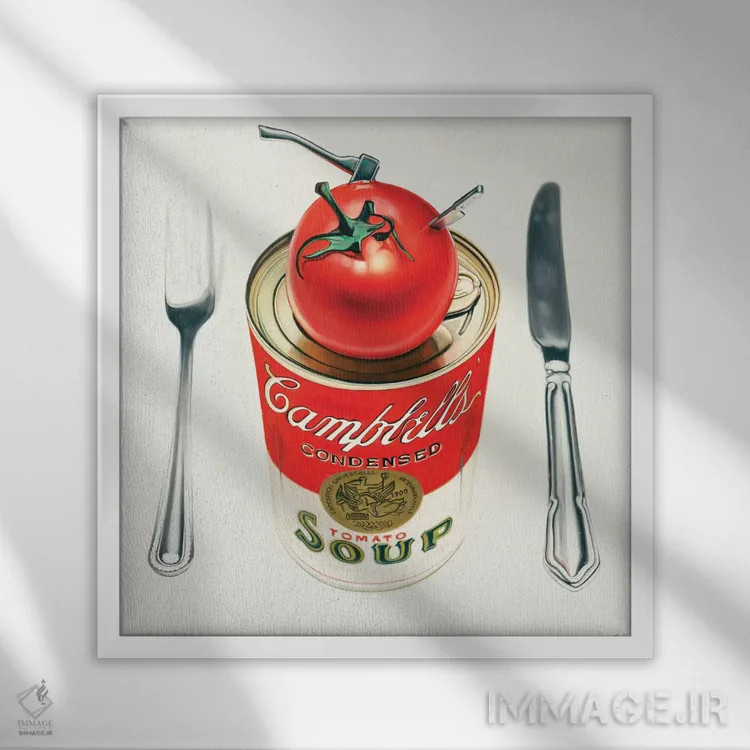 تابلو وارهول با چاقو و تبر در آشپزخانه اثر درو دارسی - نمای قابدار سفید