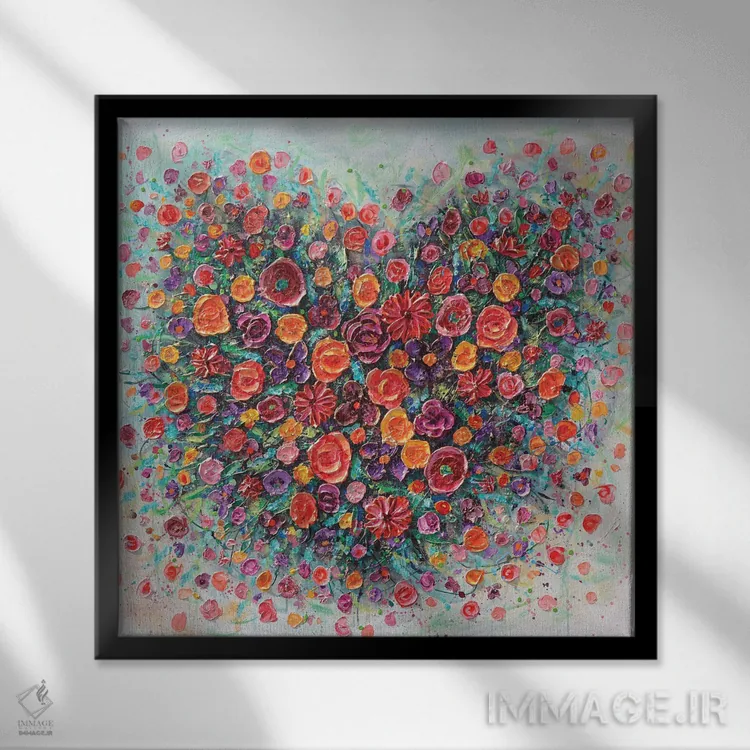 تابلو قلب شکوفهزدهٔ گلها اثر آماندا داگ - نمای قابدار مشکی