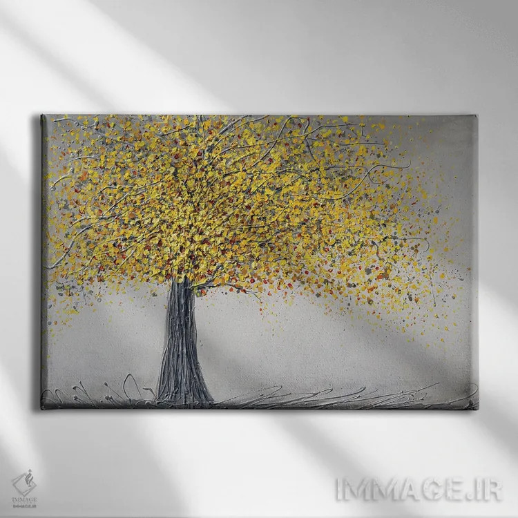 تابلو درخت زرد خوشحال اثر آماندا داگ - نمای روبهرو روی دیوار
