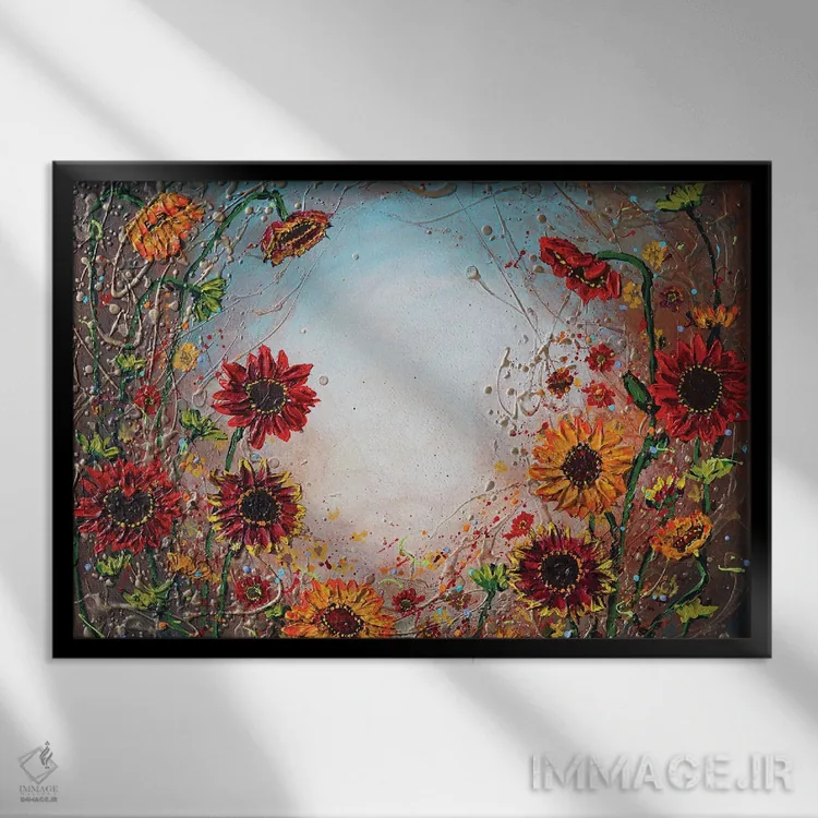 تابلو آفتابگردانهای پاییزی اثر آماندا داگ - نمای قابدار مشکی