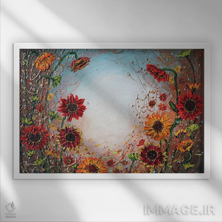 تابلو آفتابگردانهای پاییزی اثر آماندا داگ - نمای قابدار سفید