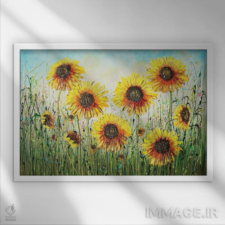 تابلو آفتابگردانها در آفتاب اثر آماندا داگ - نمای قابدار سفید