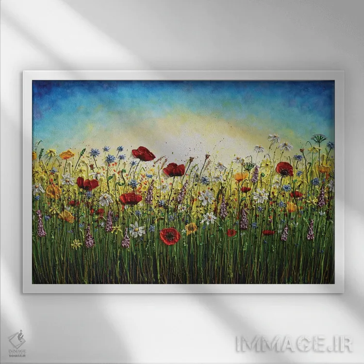تابلو انفجار تابستانی گلهای وحشی اثر آماندا داگ - نمای قابدار سفید