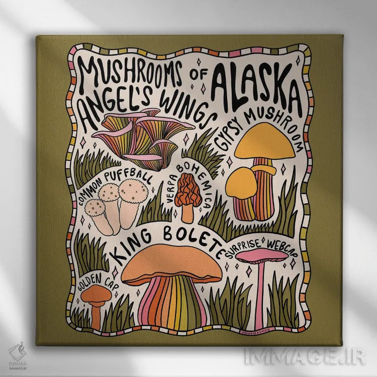 تابلو قارچهای آلاسکا اثر دودل بای مگ (استودیوی هنری) - نمای روبهرو روی دیوار