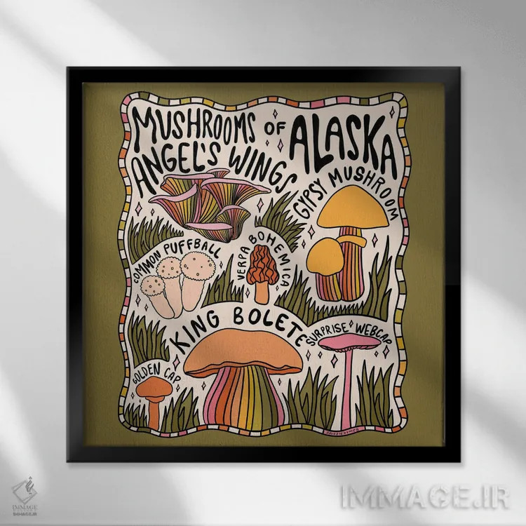 تابلو قارچهای آلاسکا اثر دودل بای مگ (استودیوی هنری) - نمای قابدار مشکی