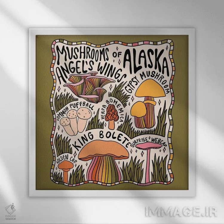 تابلو قارچهای آلاسکا اثر دودل بای مگ (استودیوی هنری) - نمای قابدار سفید