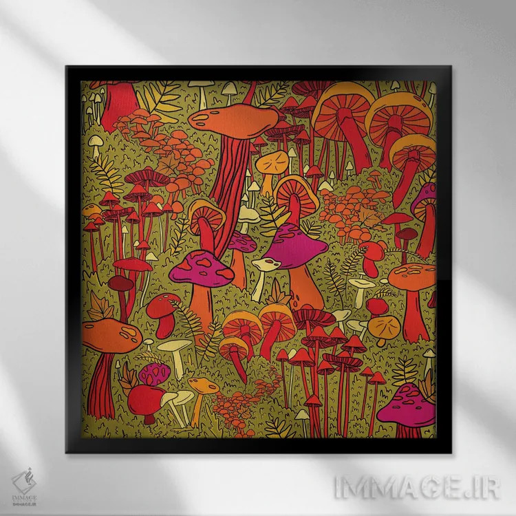 تابلو قارچهای جنگلی اثر دودل بای مگ (استودیوی هنری) - نمای قابدار مشکی