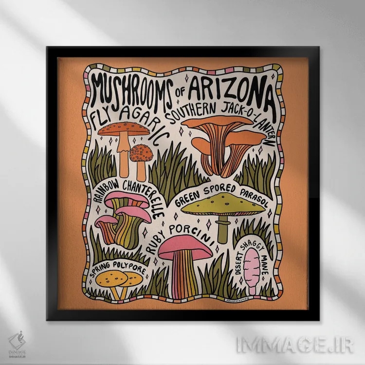 تابلو قارچهای آریزونا اثر دودل بای مگ (استودیوی هنری) - نمای قابدار مشکی