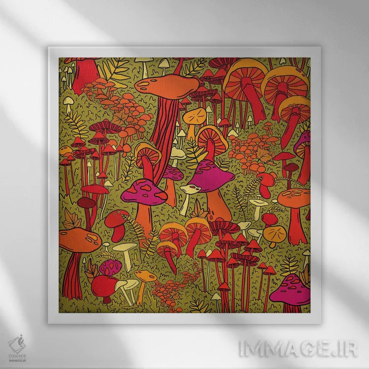 تابلو قارچهای جنگلی اثر دودل بای مگ (استودیوی هنری) - نمای قابدار سفید