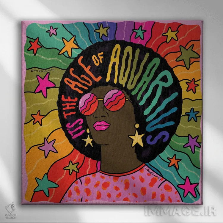 تابلو عصر دلو (صورت فلکی) اثر دودل بای مگ (استودیوی هنری) - نمای روبهرو روی دیوار