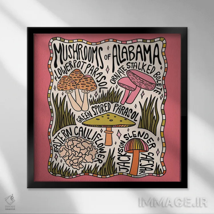 تابلو قارچهای آلاباما اثر دودل بای مگ (استودیوی هنری) - نمای قابدار مشکی