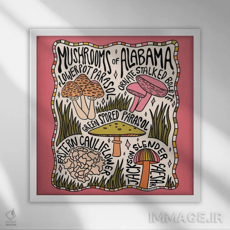 تابلو قارچهای آلاباما اثر دودل بای مگ (استودیوی هنری) - نمای قابدار سفید