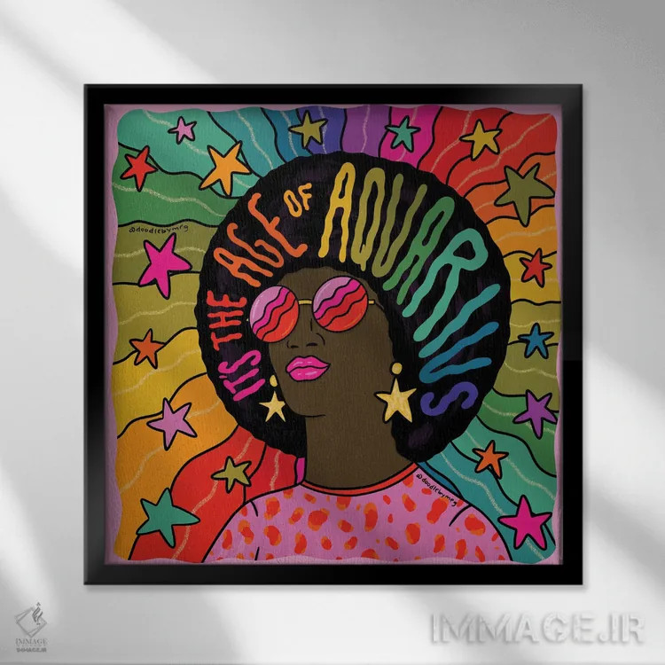 تابلو عصر دلو (صورت فلکی) اثر دودل بای مگ (استودیوی هنری) - نمای قابدار مشکی