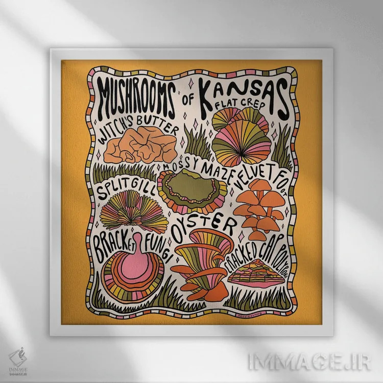 تابلو قارچهای کانزاس اثر دودل بای مگ (استودیوی هنری) - نمای قابدار سفید