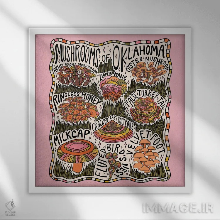 تابلو قارچهای اوکلاهما اثر دودل بای مگ (استودیوی هنری) - نمای قابدار سفید