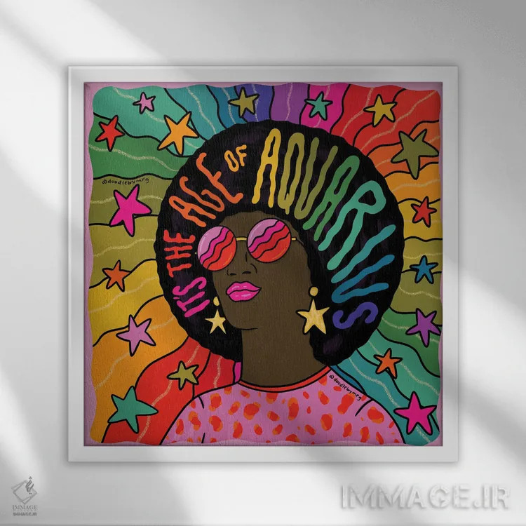 تابلو عصر دلو (صورت فلکی) اثر دودل بای مگ (استودیوی هنری) - نمای قابدار سفید