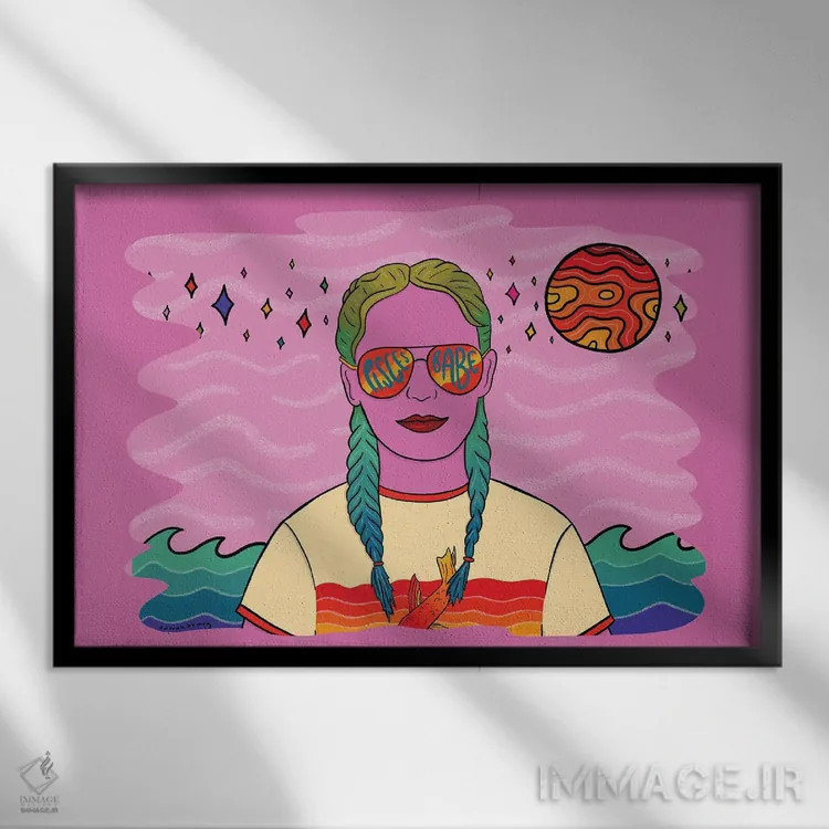 تابلو دختر برج حوت اثر دودل بای مگ (استودیوی هنری) - نمای قابدار مشکی