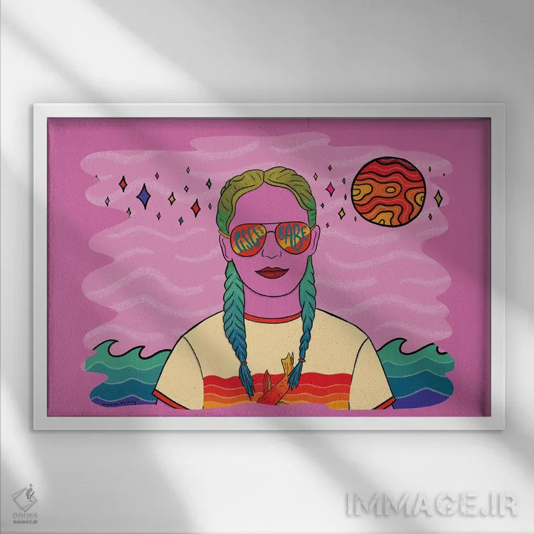 تابلو دختر برج حوت اثر دودل بای مگ (استودیوی هنری) - نمای قابدار سفید