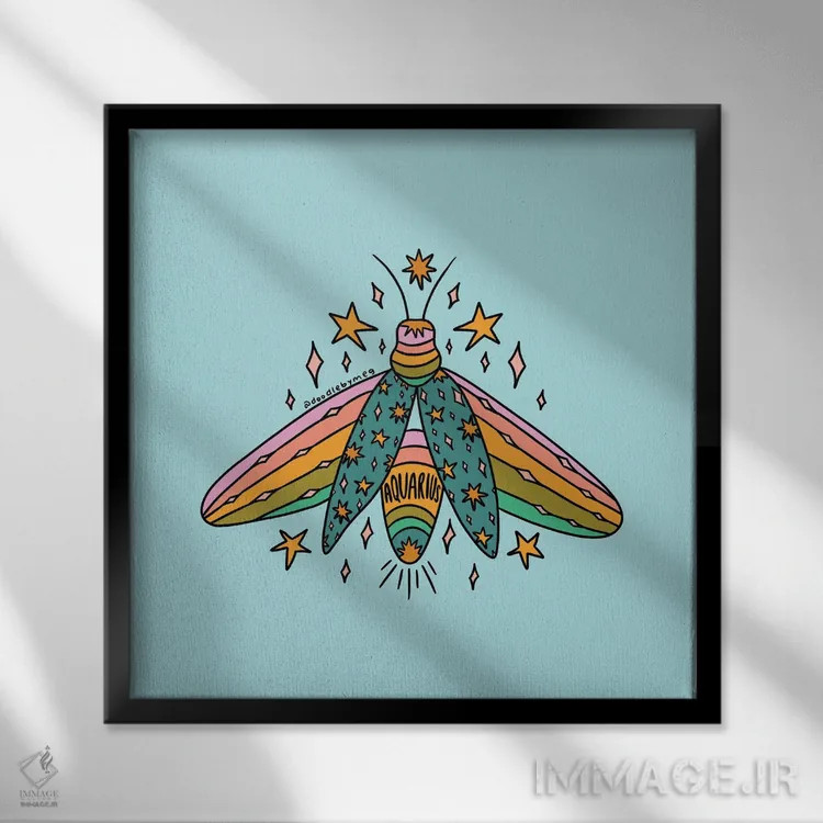 تابلو کرم شبتاب دلو اثر دودل بای مگ (استودیوی هنری) - نمای قابدار مشکی