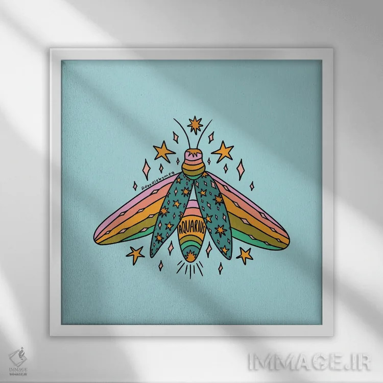 تابلو کرم شبتاب دلو اثر دودل بای مگ (استودیوی هنری) - نمای قابدار سفید