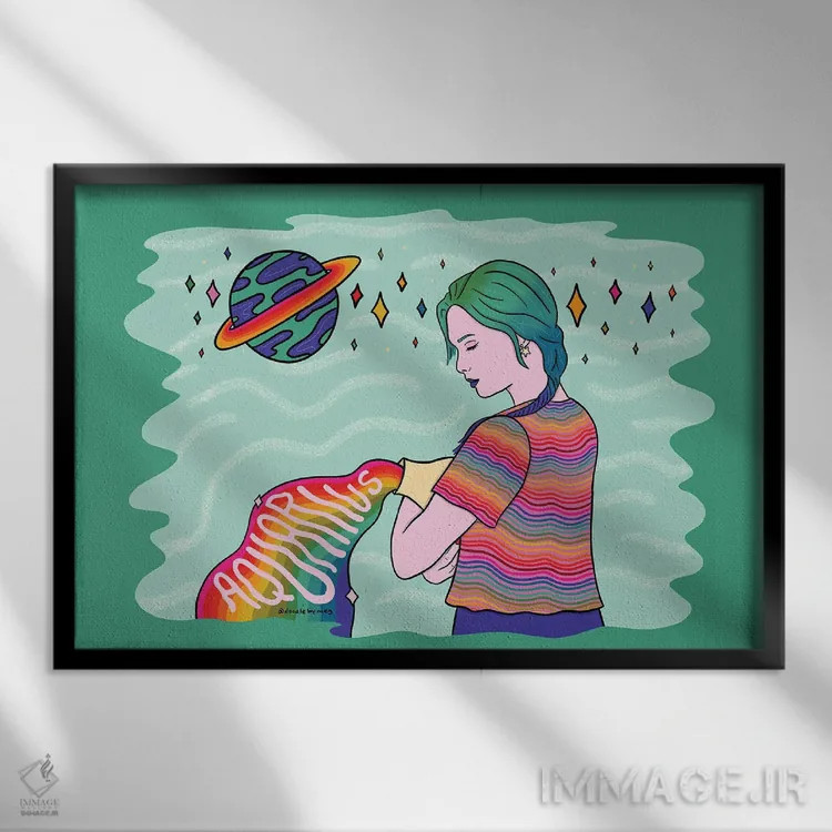 تابلو دختر برج دلو اثر دودل بای مگ (استودیوی هنری) - نمای قابدار مشکی