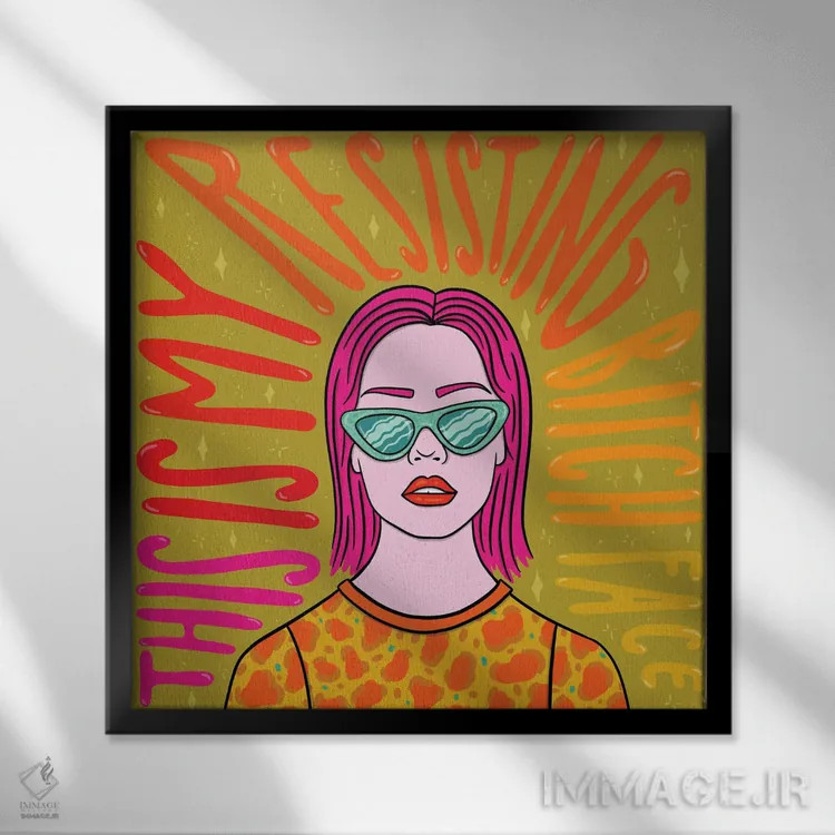 تابلو قیافهٔ مقاوم (زنان مستقل) اثر دودل بای مگ (استودیوی هنری) - نمای قابدار مشکی