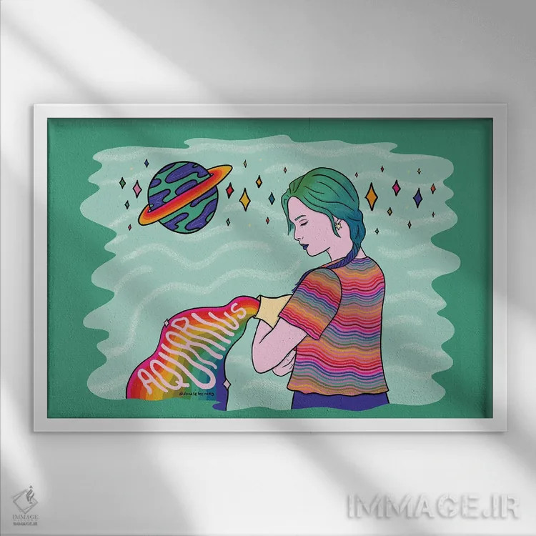 تابلو دختر برج دلو اثر دودل بای مگ (استودیوی هنری) - نمای قابدار سفید