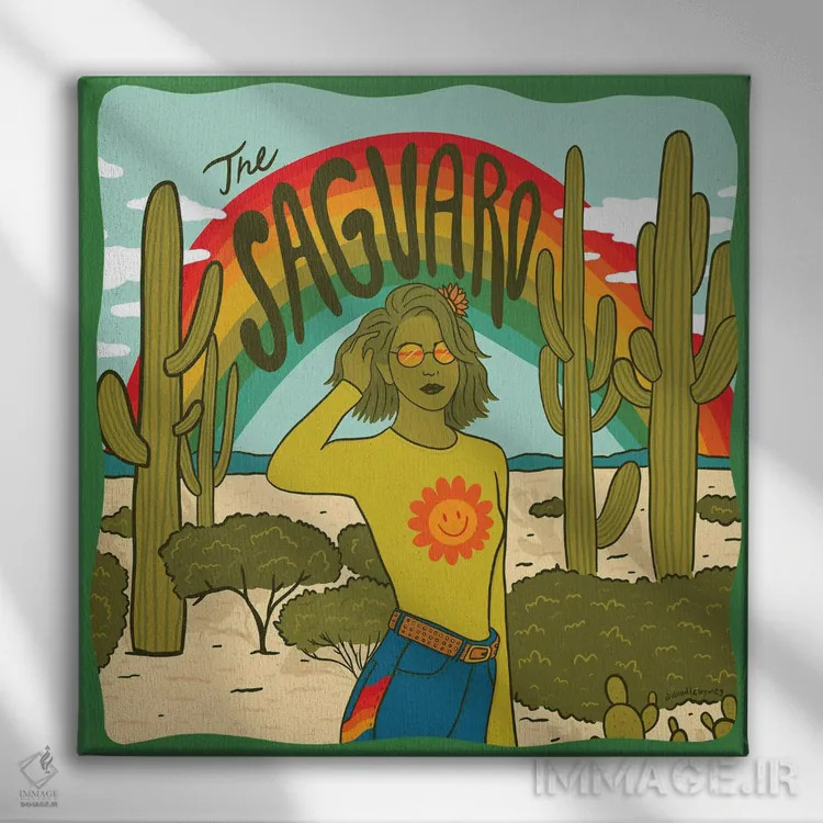 تابلو دختر ساگوارو (نوعی کاکتوس) اثر دودل بای مگ (استودیوی هنری) - نمای روبهرو روی دیوار