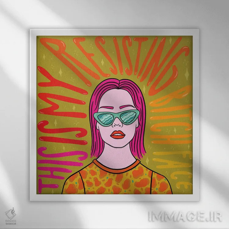 تابلو قیافهٔ مقاوم (زنان مستقل) اثر دودل بای مگ (استودیوی هنری) - نمای قابدار سفید