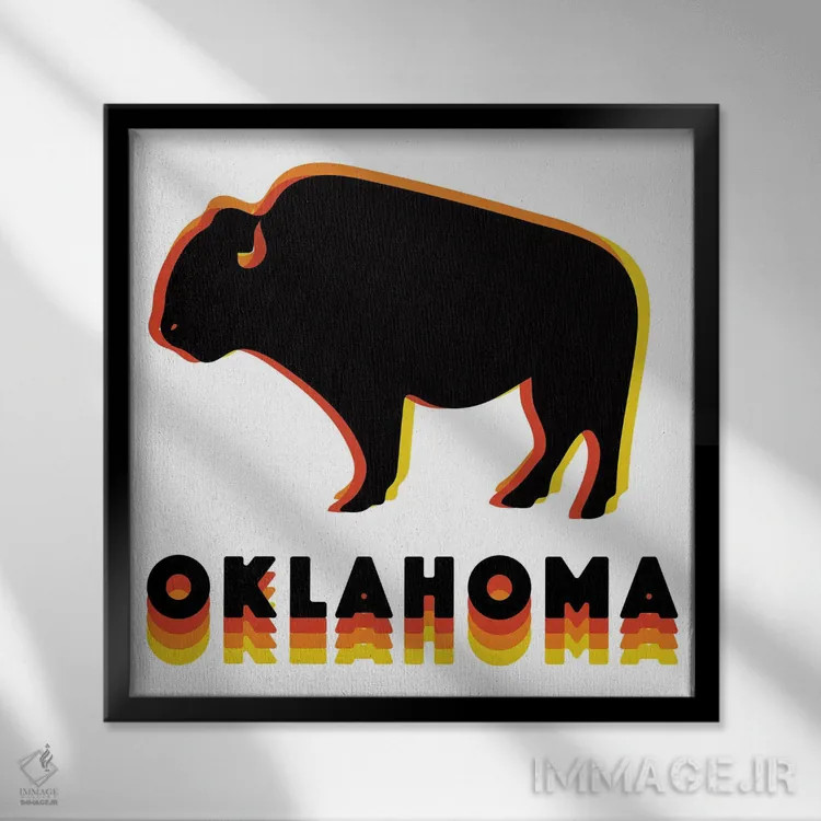 تابلو بوفالوی رترو اوکلاهما اثر دودل بای مگ (استودیوی هنری) - نمای قابدار مشکی