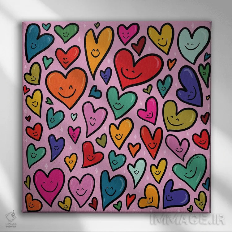تابلو طرح قلب خندان اثر دودل بای مگ (استودیوی هنری) - نمای روبهرو روی دیوار